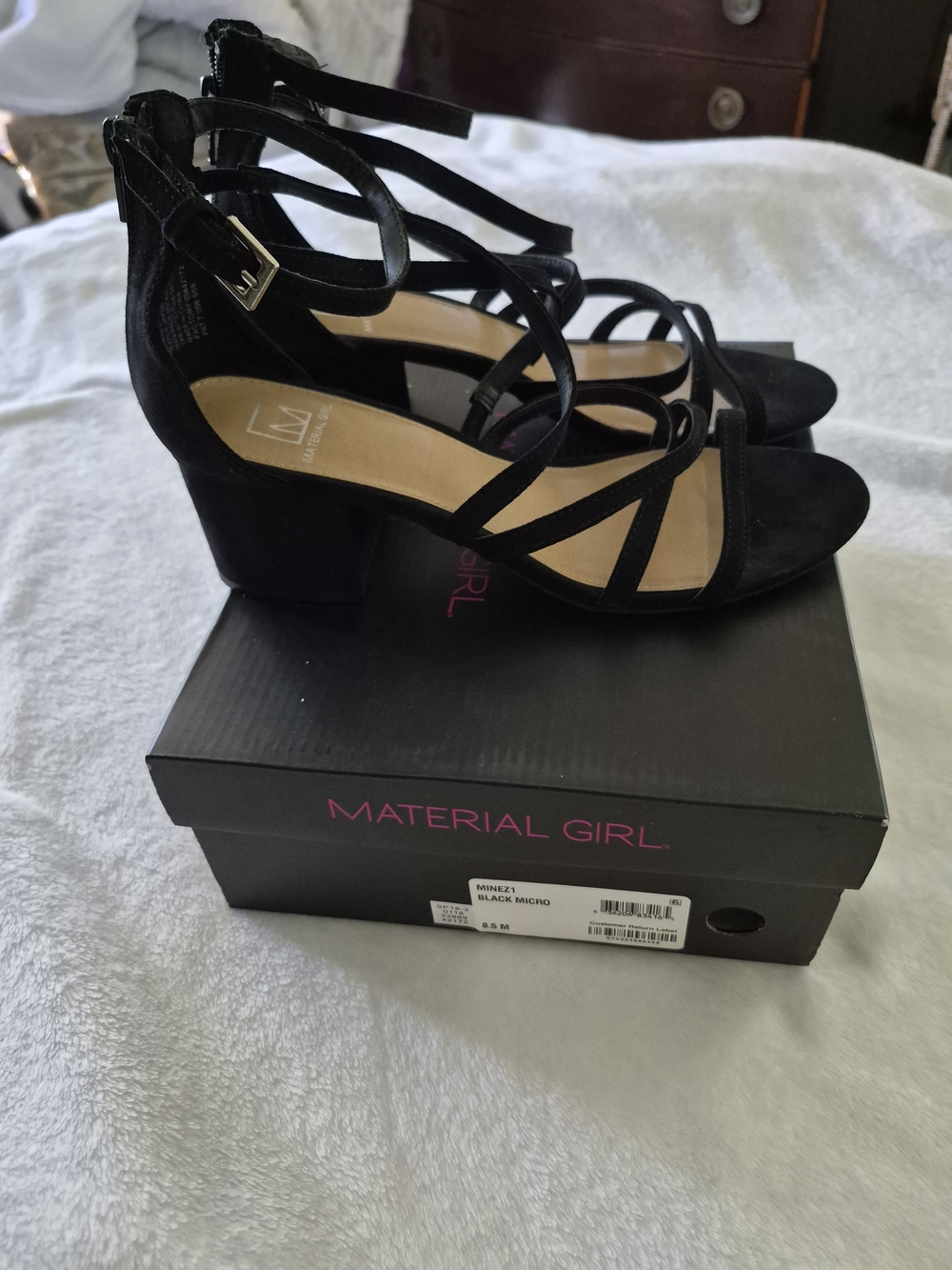 Material Girl Women's Black Strappy Block Heel Sandals